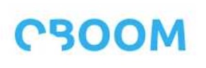 weißes logo, oboom in blauer Schrift
